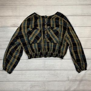 Free People Plaid Button Up Blouse